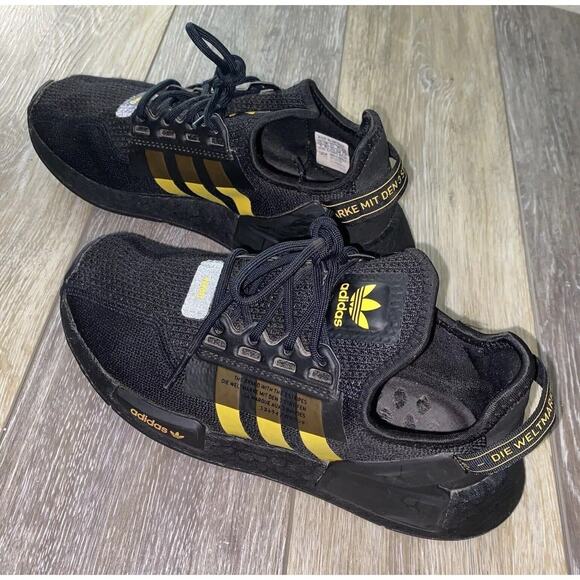 Adidas NMD R1 V2 J Sneaker Shoes Black Yellow Youth US Size 5 - GY1397 - Picture 6 of 11